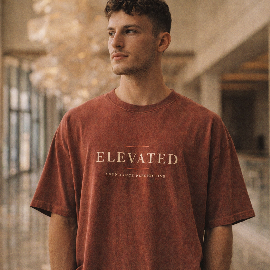 Elevated snow-washed tee worn by a male model — exact print
