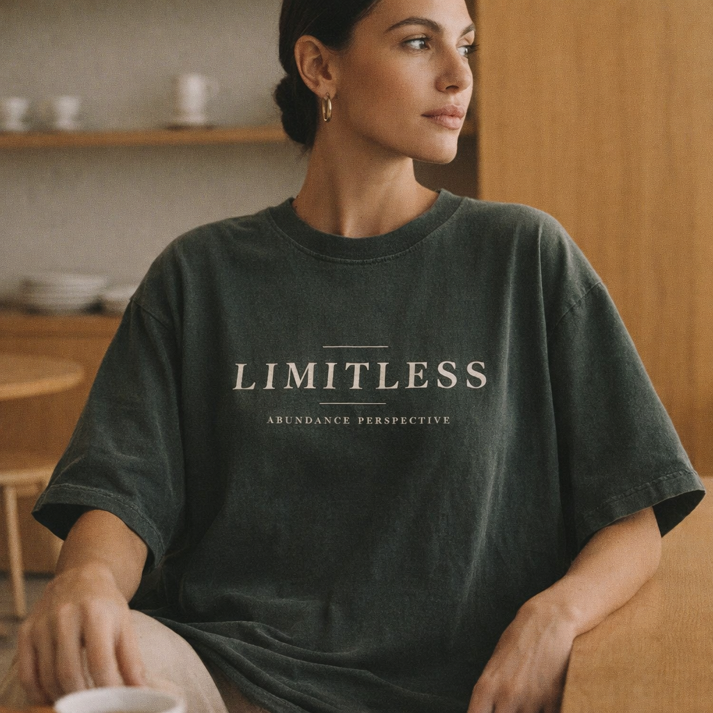 Limitless oversized tee worn — exact print