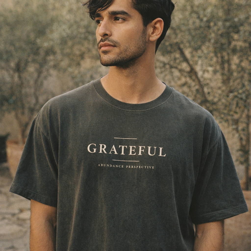 Grateful snow-washed tee worn by a male model — exact print