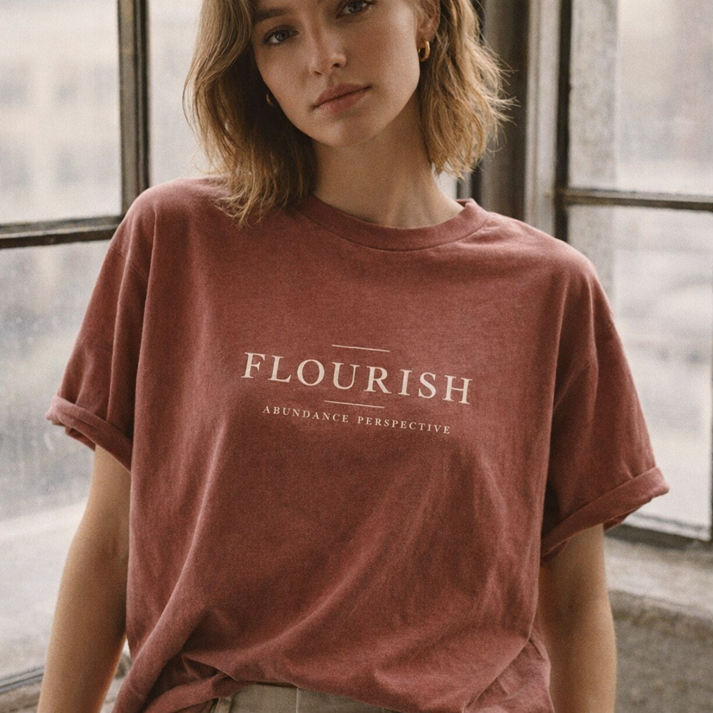 Flourish snow-washed tee worn — exact print
