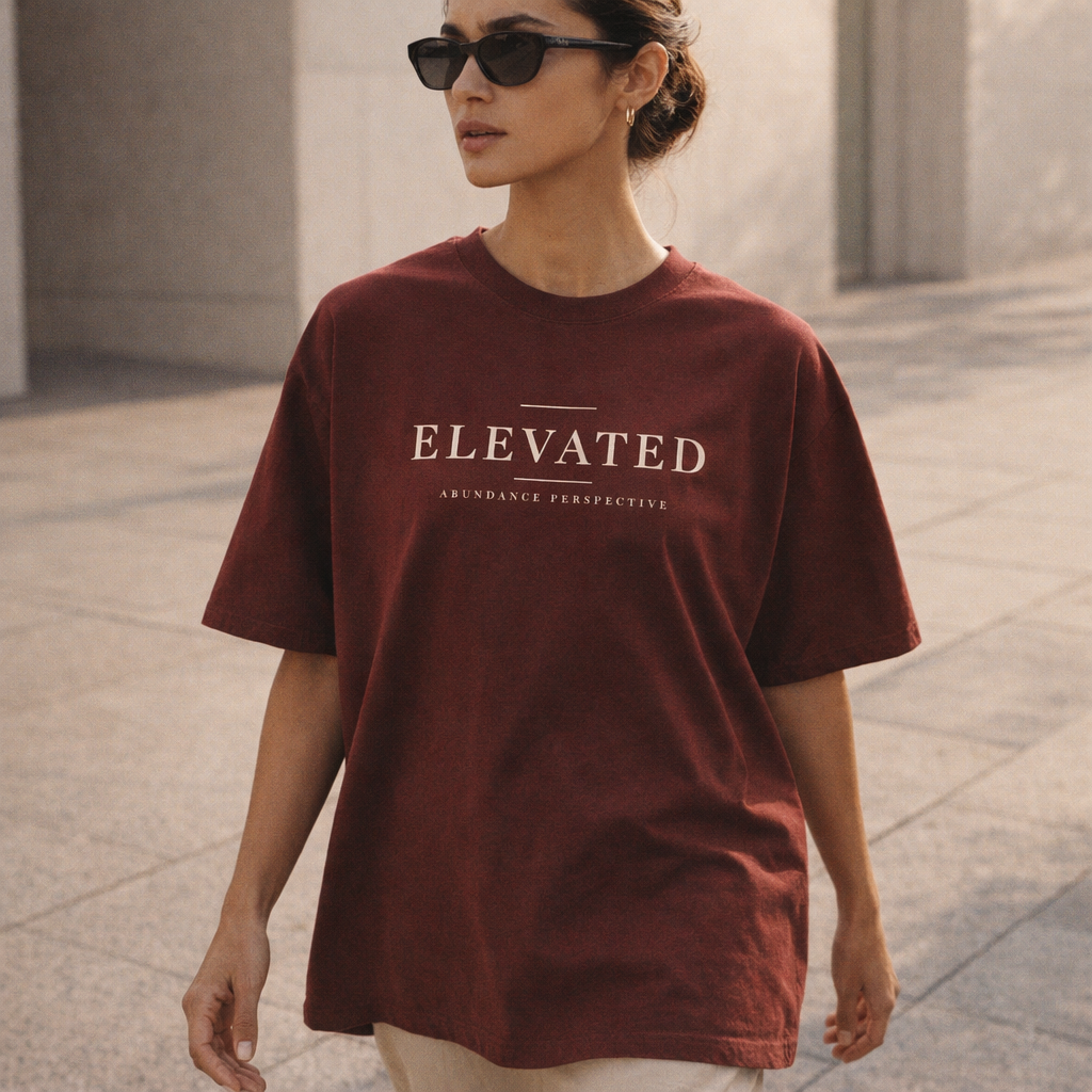 Elevated essential tee worn — exact print
