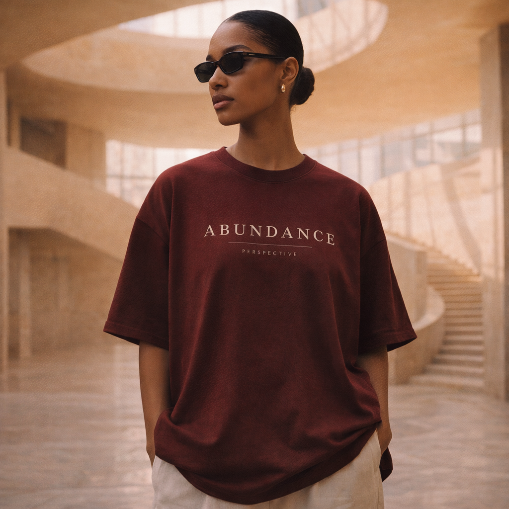 Abundance oversized t-shirt worn — exact print
