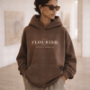 Flourish fleece hoodie worn — exact print